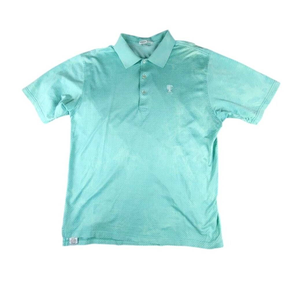 Vntg Y2K Peter Millar Polo Shirt Mens XL Green Micro Dot Cotton Golf Fading